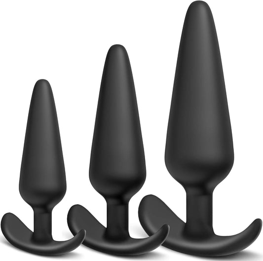 Silicone Anal Plug, Pack of 3 Butt Plugs Training Set, Flared Base Prostat