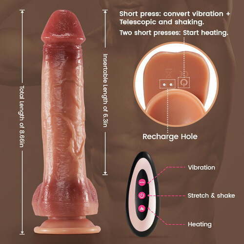 9 Vibrating 3 Thrusting & Swing Intelligent Heating Realistic Dildo Vibrator 6.3 Inch