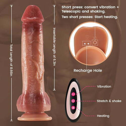 9 Vibrating 3 Thrusting & Swing Intelligent Heating Realistic Dildo Vibrator 6.3 Inch