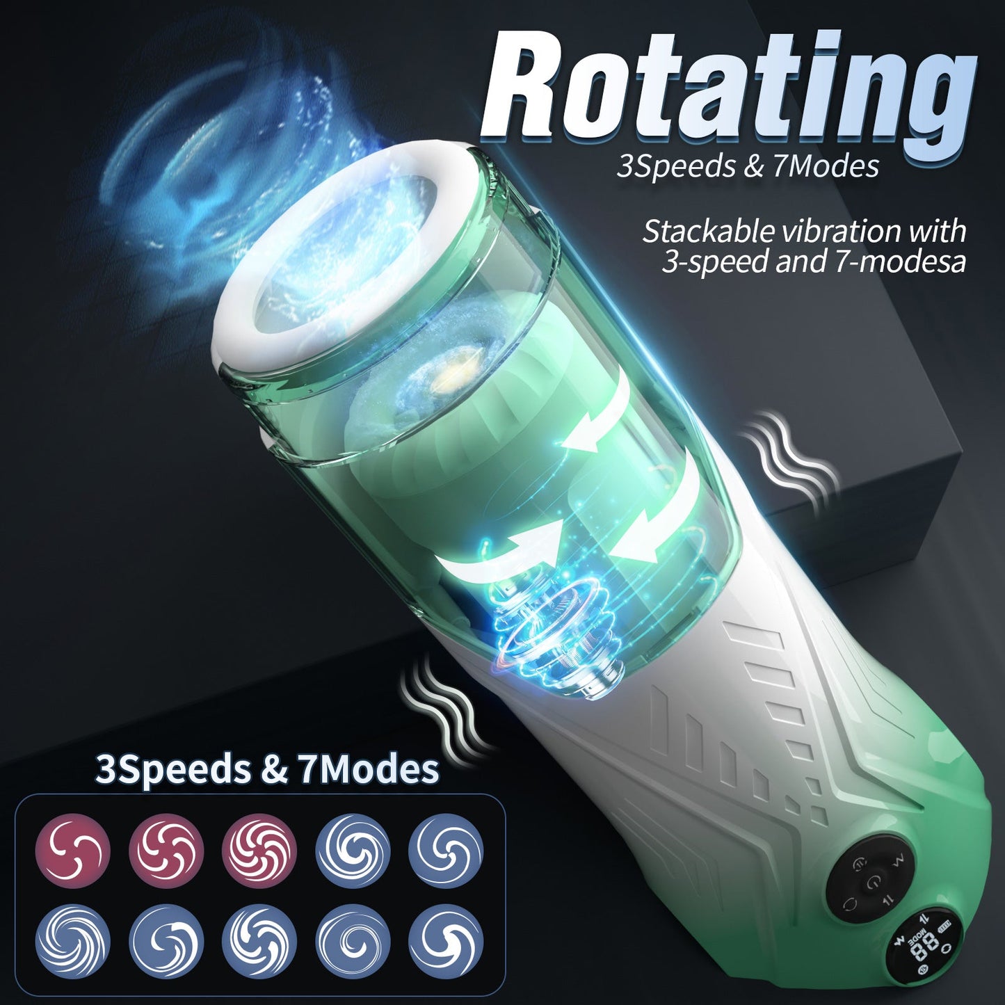 Green Star Rotating Telescopic Vibration Male Masturbator