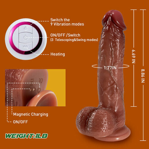 Lurevibe - 9 Vibrating 3 Telescoping Swing Realistic Dildo Vibrator 8.86 Inch - Lurevibe