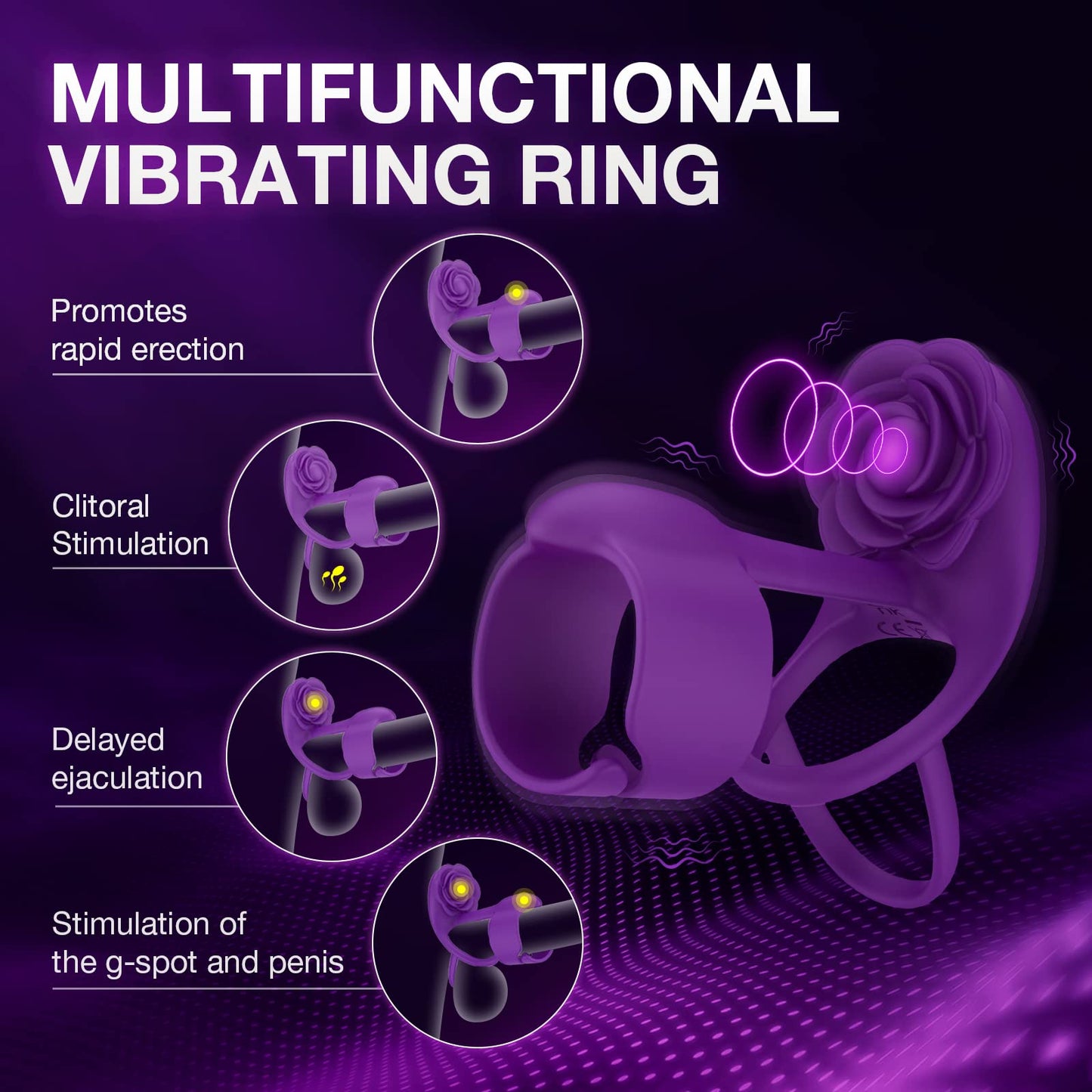 3 IN 1 Vibrating Rose Penis Ring with 10 Vibration