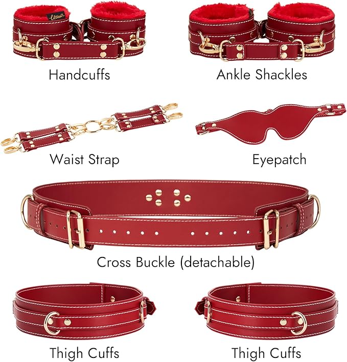 Red Sex Bondage BDSM Kit Restraints 6PCS Sets