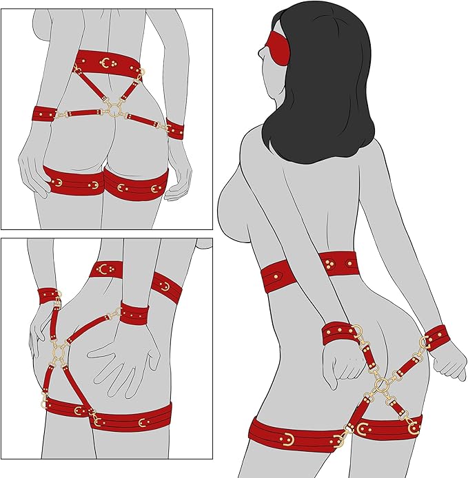 Red Sex Bondage BDSM Kit Restraints 6PCS Sets