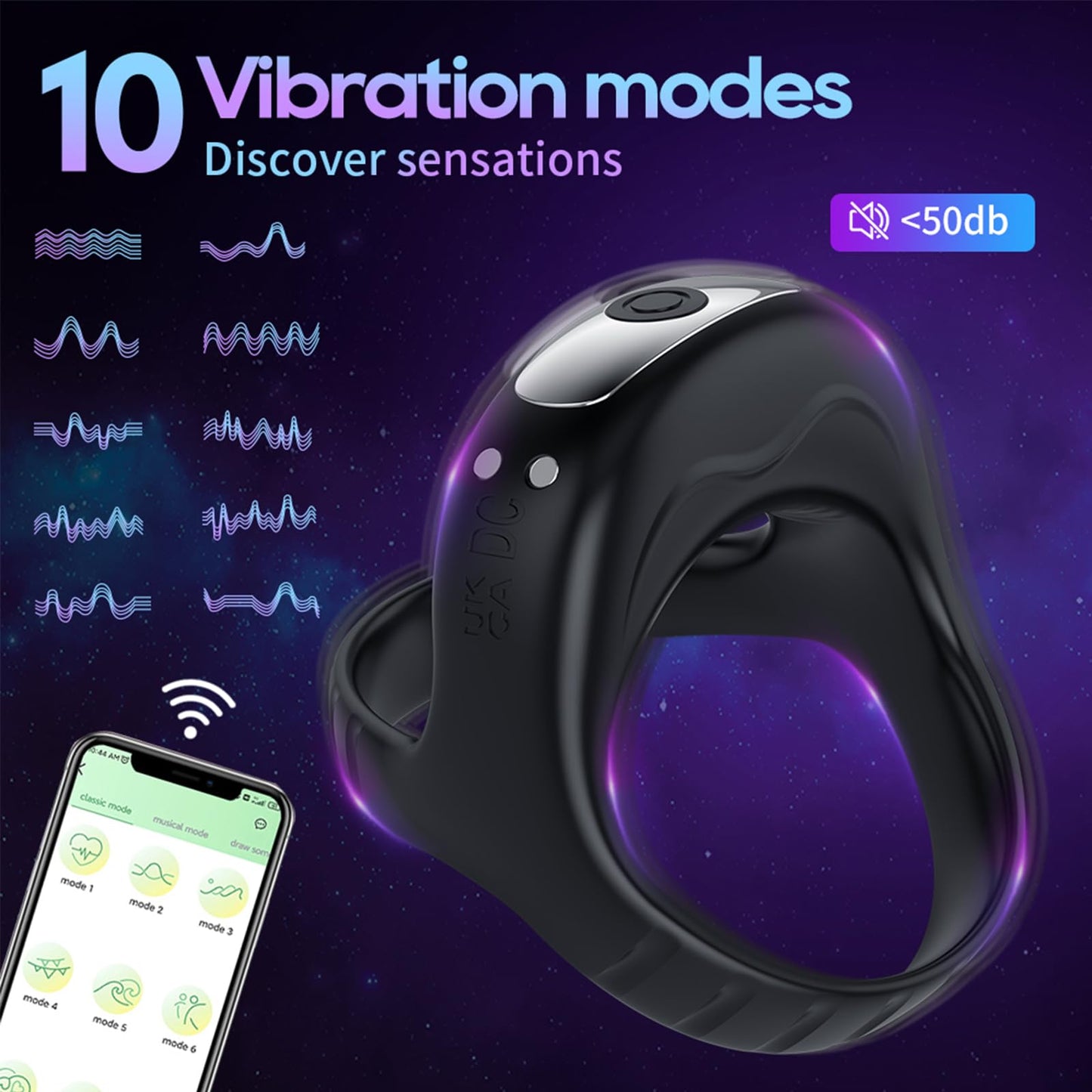 Vibrating Cock Ring with APP, Triangular Penis Ring with 10 Vibration Modes