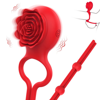 Rose Ring Locking Vibrating Penis Ring Couple Toy