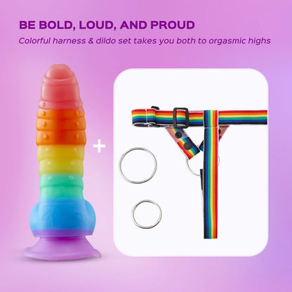 Pride - Rainbow Silicone Suction Cup Dildo Strap-On Harness Kit