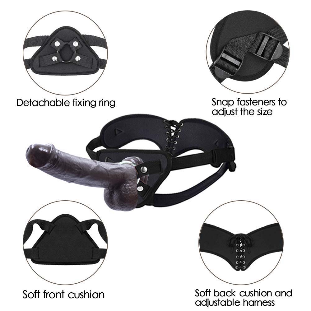 Strap-on Dildo Silicone Dildo with Wearable Sex Harness 7.6'' (Black)