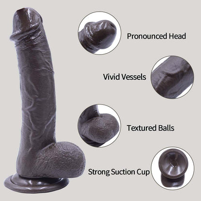 Strap-on Dildo Silicone Dildo with Wearable Sex Harness 7.6'' (Black)